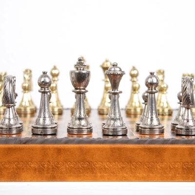 Metal Staunton Chess Set with Multifunction Leatherette Board by Italfama