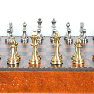 Staunton Brass Chess Set with Large Multifunction Leatherette Board by Italfama