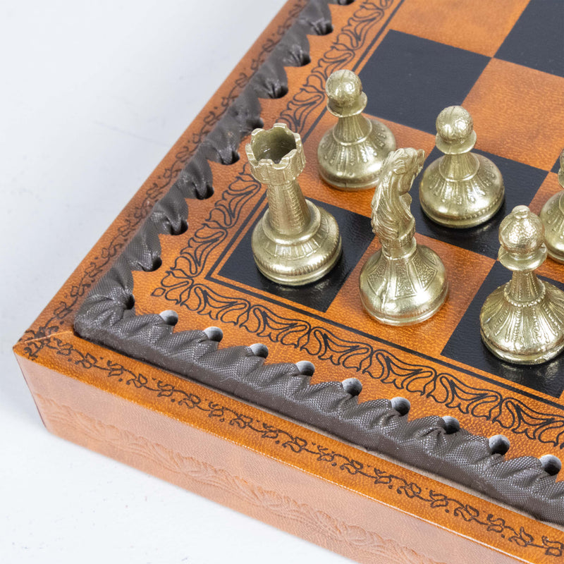 Mignon Flowery Chess & Checkers Set on Leatherette Board by Italfama