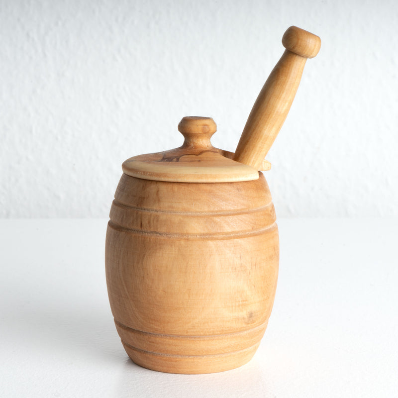 Handmade Olive Wood Honey Pot with Spoon