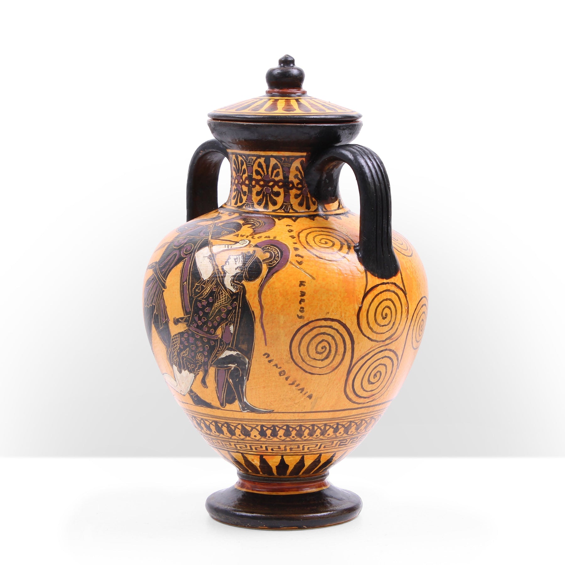 Greek Reproductions Black-Figure Greek Amphora Vase with Fighting Scene pottery handmade ...