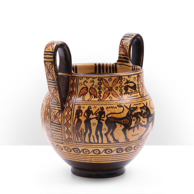 Geometric Greek Vase with Scene of the Mares of Diomedes