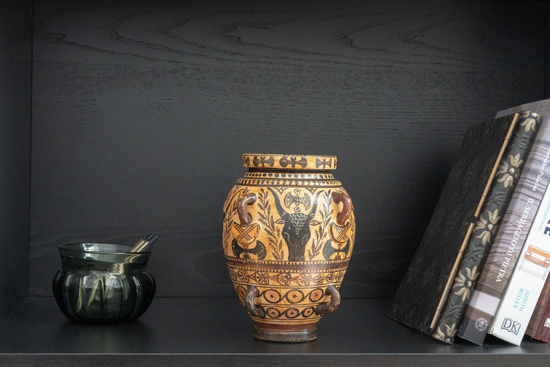 Greek Cretan Vase with Minoan Bull-Axe & Foliage Pattern