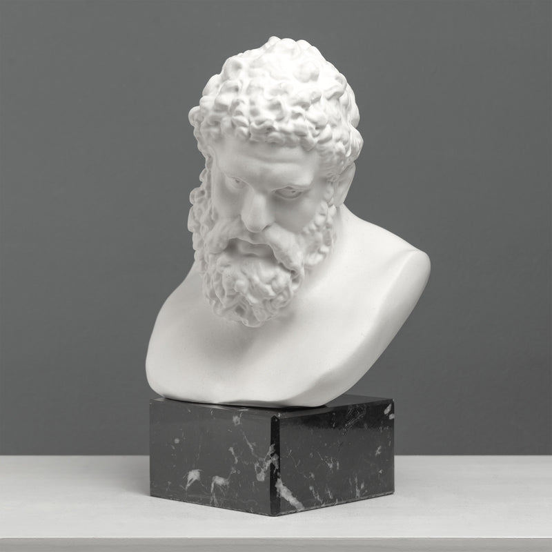 Hercules Bust Sculpture – Greek Hero of Might and Strength on Black Marble Base