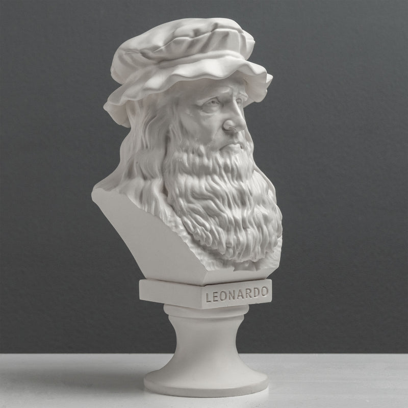Leonardo da Vinci Bust Sculpture – Master of the Renaissance White Statue