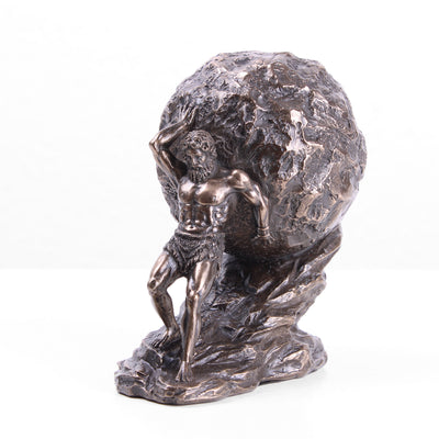 Sisyphus Statue with the Eternal Boulder  (Cold Cast Bronze Sculpture)