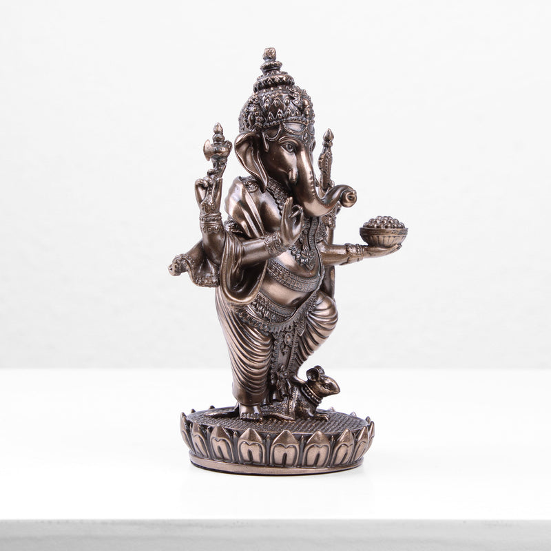 Standing Ganesha Statue on Lotus Base (Cold Cast Bronze Sculpture)