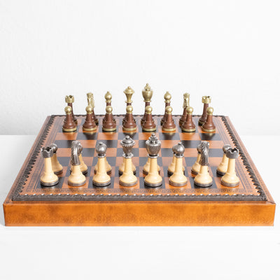 Premium Metal Chess Set with Multifunction Leatherette Board by Italfama