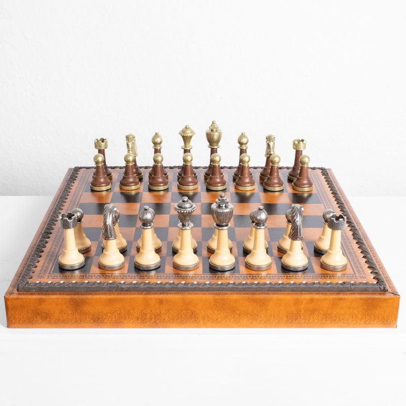 Premium Metal Chess Set with Multifunction Leatherette Board by Italfama