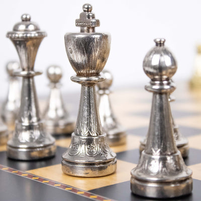 Staunton Metal Chess Set by Italfama with Premium Queen’s Gambit Wooden Board