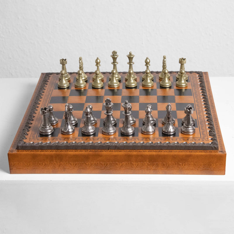 Mignon Flowery Chess & Checkers Set on Leatherette Board by Italfama