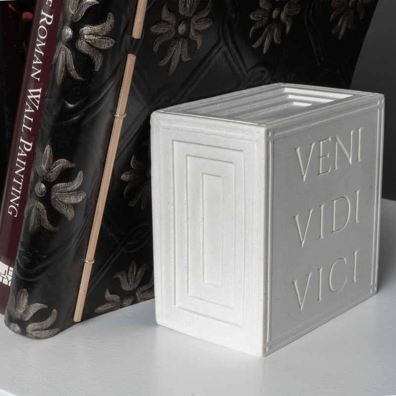 Veni Vidi Vici Bookend – Roman Carved Inscription Sculpture