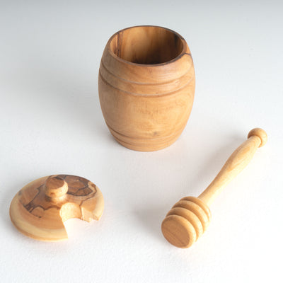 Handmade Olive Wood Honey Pot with Spoon