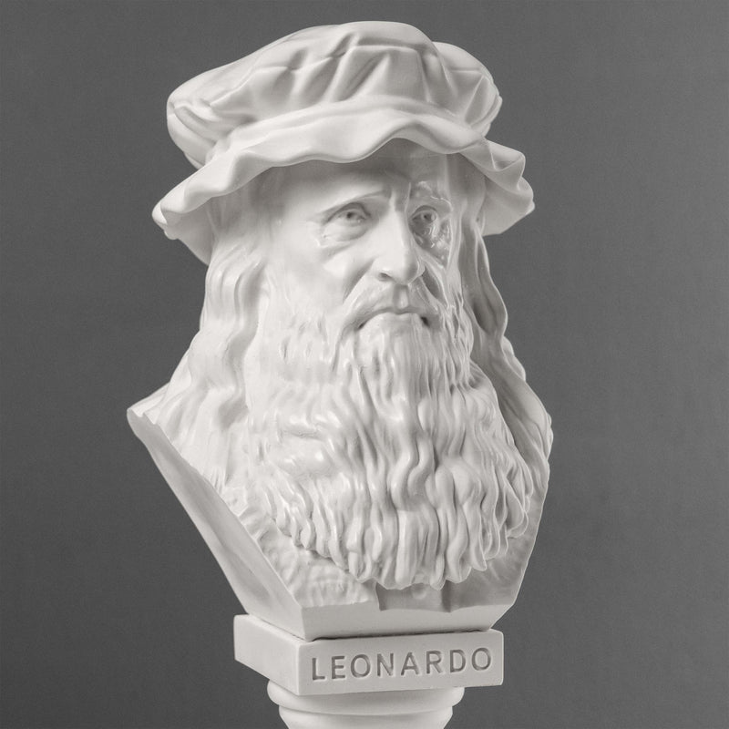 Leonardo da Vinci Bust Sculpture – Master of the Renaissance White Statue