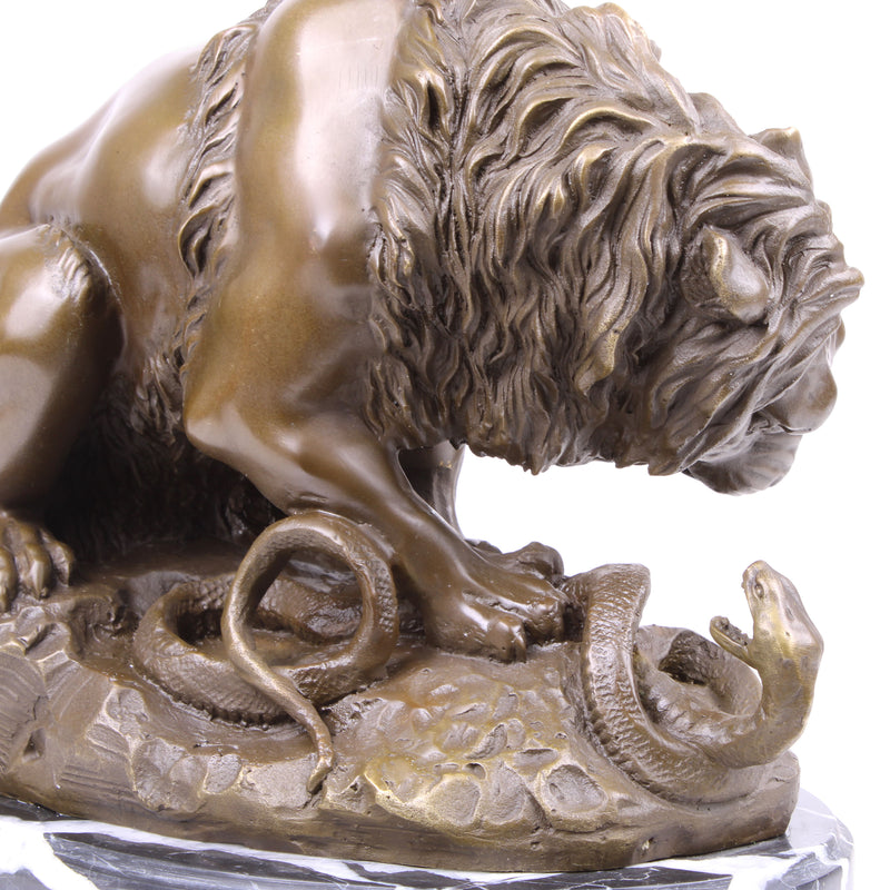 Lion with Snake Bronze Statue (Antoine-Louis Barye) (Hot Cast Bronze)