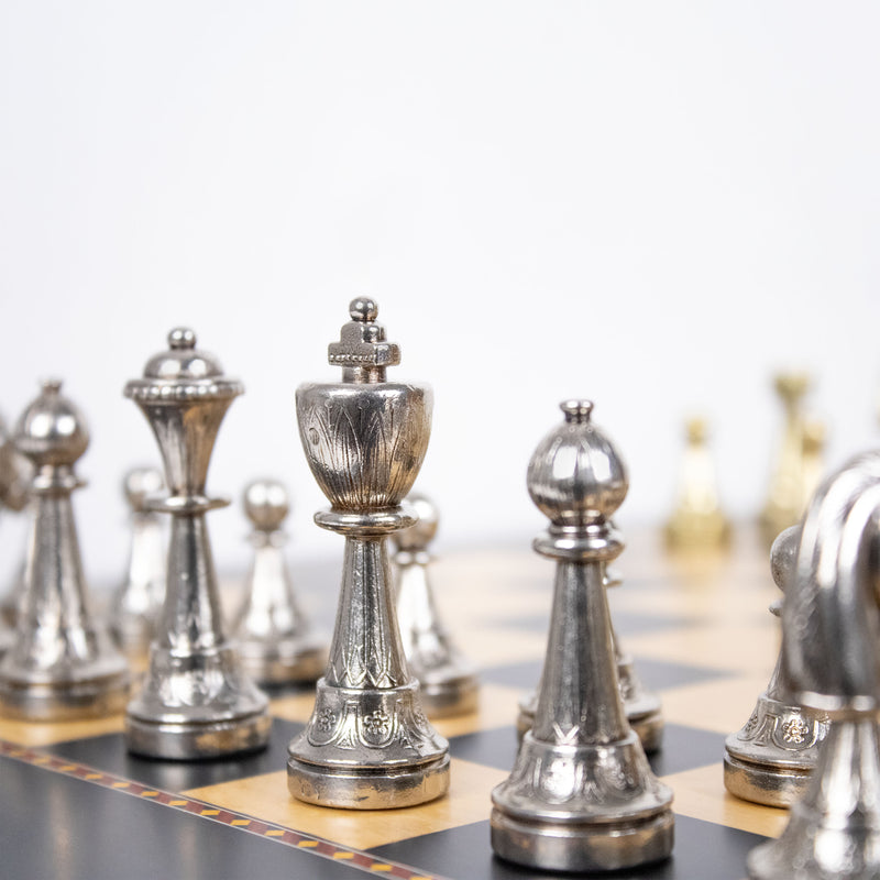 Staunton Metal Chess Set by Italfama with Premium Queen’s Gambit Wooden Board