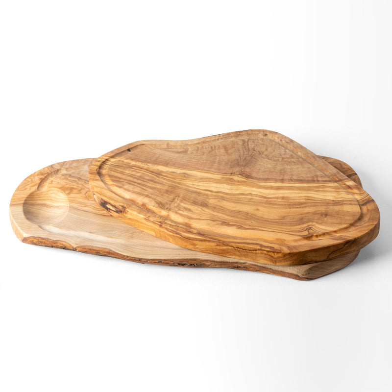 Handmade Olive Wood Cutting Board Set with Groove – Irregular (2-Piece)
