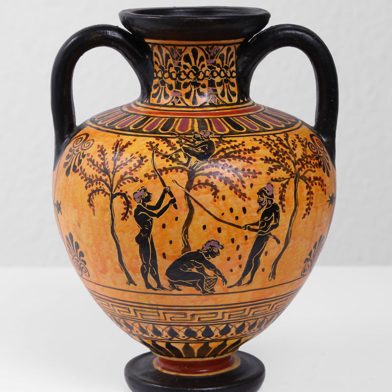 Black-Figure Greek Vase with Olive Harvesting Scene