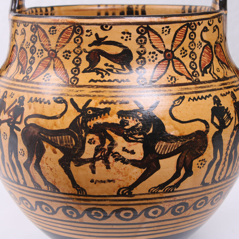 Geometric Greek Vase with Scene of the Mares of Diomedes