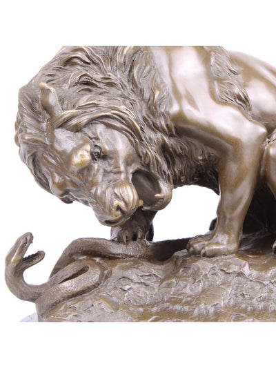 Lion with Snake Bronze Statue (Antoine-Louis Barye) (Hot Cast Bronze Sculpture)
