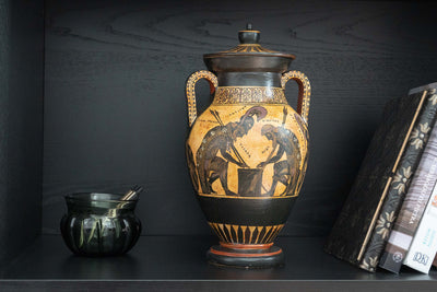 Black-Figure Greek Vase Urn with Mythological Scene (Greek Warriors)