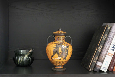 Black-Figure Greek Amphora Vase with Fighting Scene