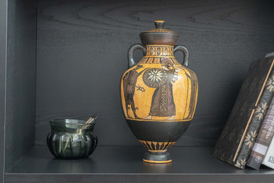 Black-Figure Greek Vase Urn with Mythological Scene