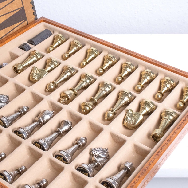 Metal Staunton Chess Set with Multifunction Leatherette Board by Italfama