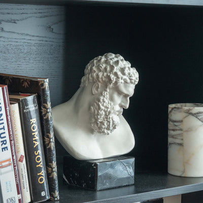 Hercules Bust Sculpture – Greek Hero of Might and Strength on Black Marble Base