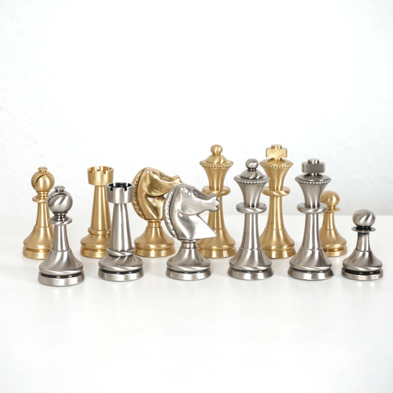 Staunton Brass Chess Set with Large Multifunction Leatherette Board by Italfama
