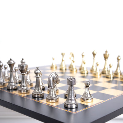 Staunton Metal Chess Set by Italfama with Premium Queen’s Gambit Wooden Board