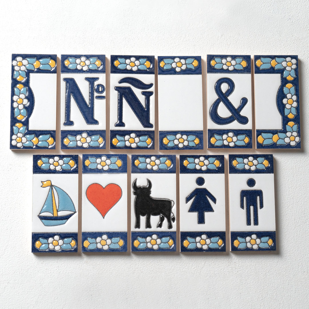 Hand-Painted Spanish Ceramic House Number - Cuerda Seca Glazed Tile (8)