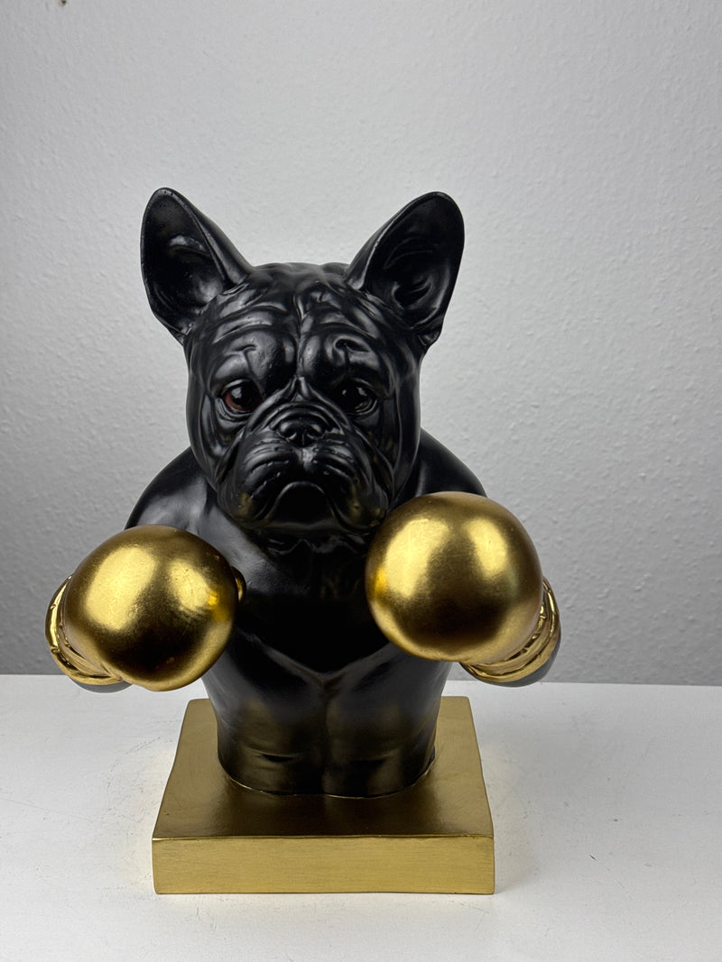 Boxing Bulldog Statue (Black & Gold Pop Art Sculpture)