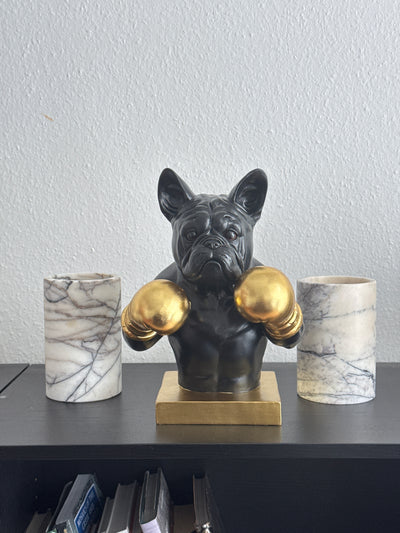 Boxing Bulldog Statue (Black & Gold Pop Art Sculpture)