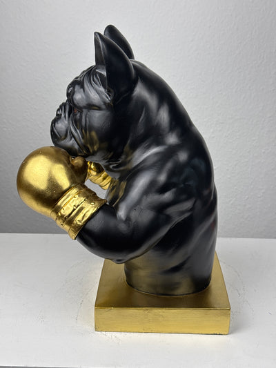 Boxing Bulldog Statue (Black & Gold Pop Art Sculpture)