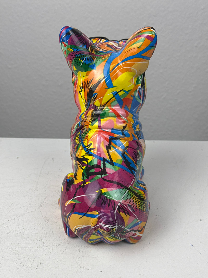 Pop Art Bulldog Statue with Bowtie (Graffiti Style Sculpture)