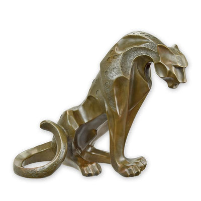 Sitting Jaguar Statue (Modernist - Hot Cast Bronze Sculpture)