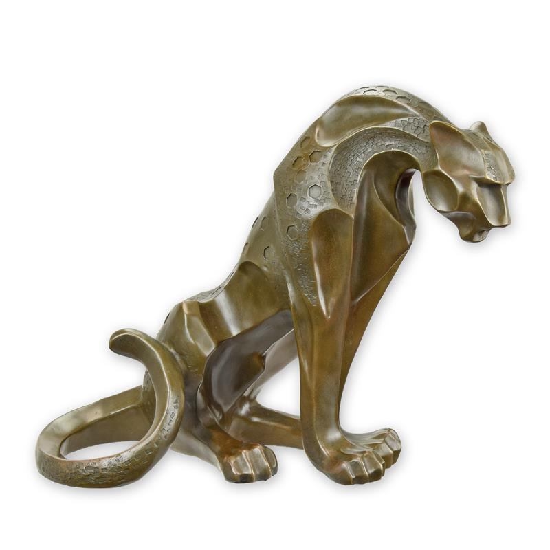 Sitting Jaguar Statue (Modernist - Hot Cast Bronze Sculpture)