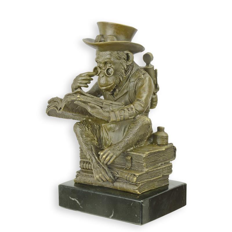 Steampunk Darwin Monkey Statue (Hot Cast Bronze Sculpture)