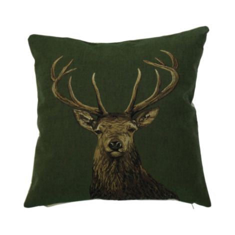 Green Cushion with Deer Motif (Gobelin Woven)