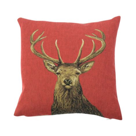 Red Cushion with Deer Motif (Gobelin Woven)