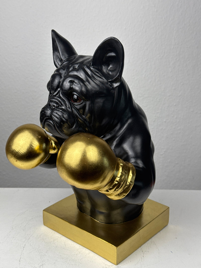 Boxing Bulldog Statue (Black & Gold Pop Art Sculpture)