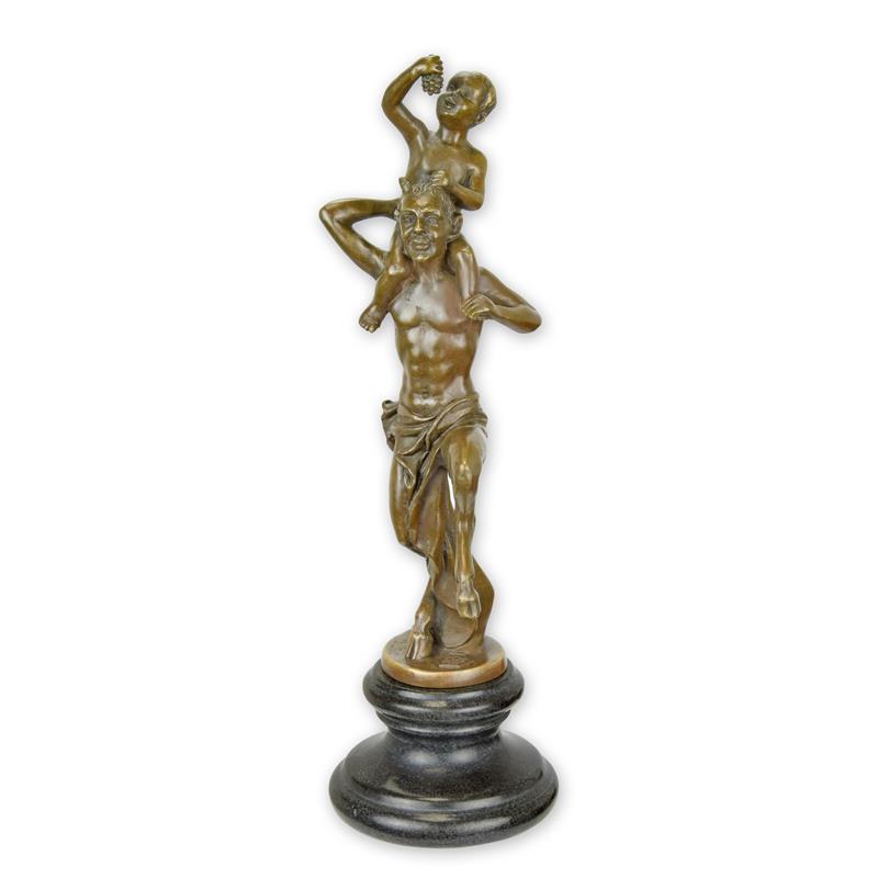 Faun with Little Dionysus Statue (Hot Cast Bronze Sculpture)