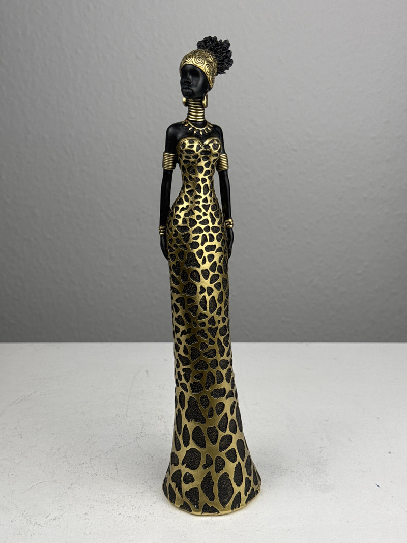 African Woman Statue in Elegant Leopard Dress
