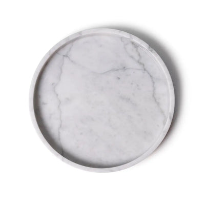 Round Marble Tray with Edges (White)