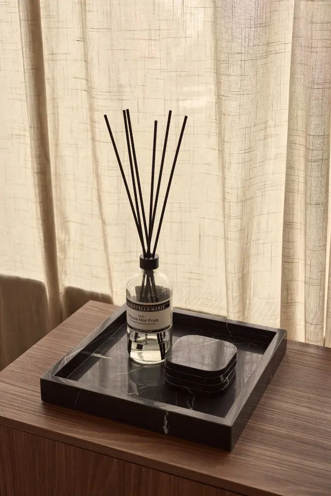 Square Marble Tray with Edges (Black)