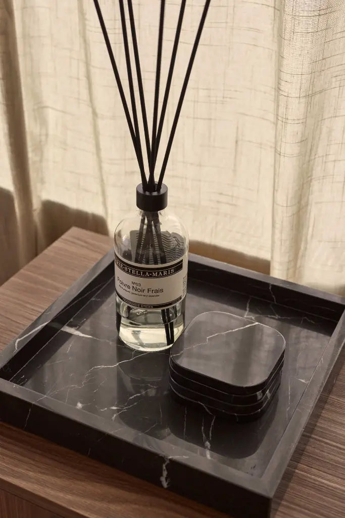 Square Marble Tray with Edges (Black)