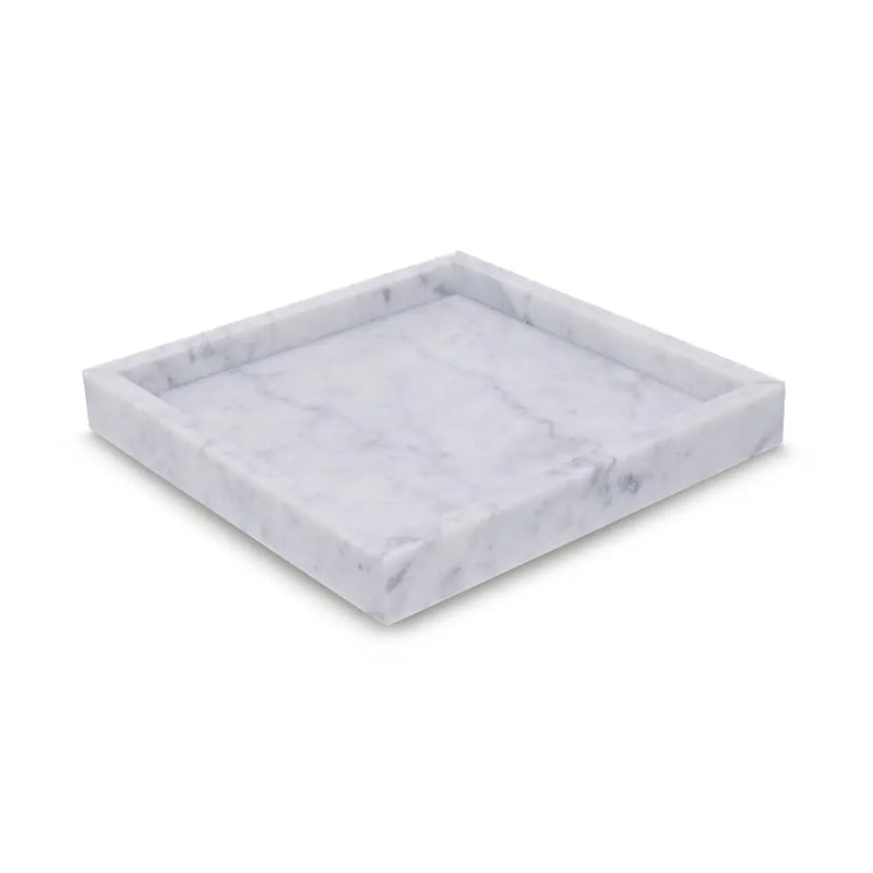 Square Marble Tray with Edges (White)