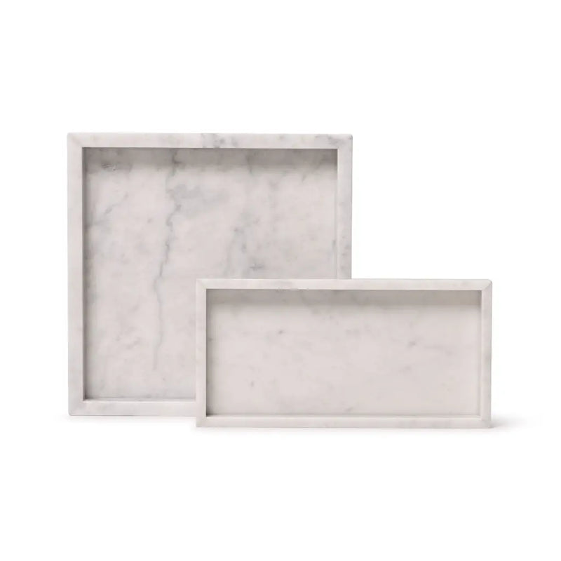 Square Marble Tray with Edges (White)