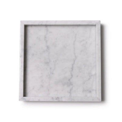 Square Marble Tray with Edges (White)